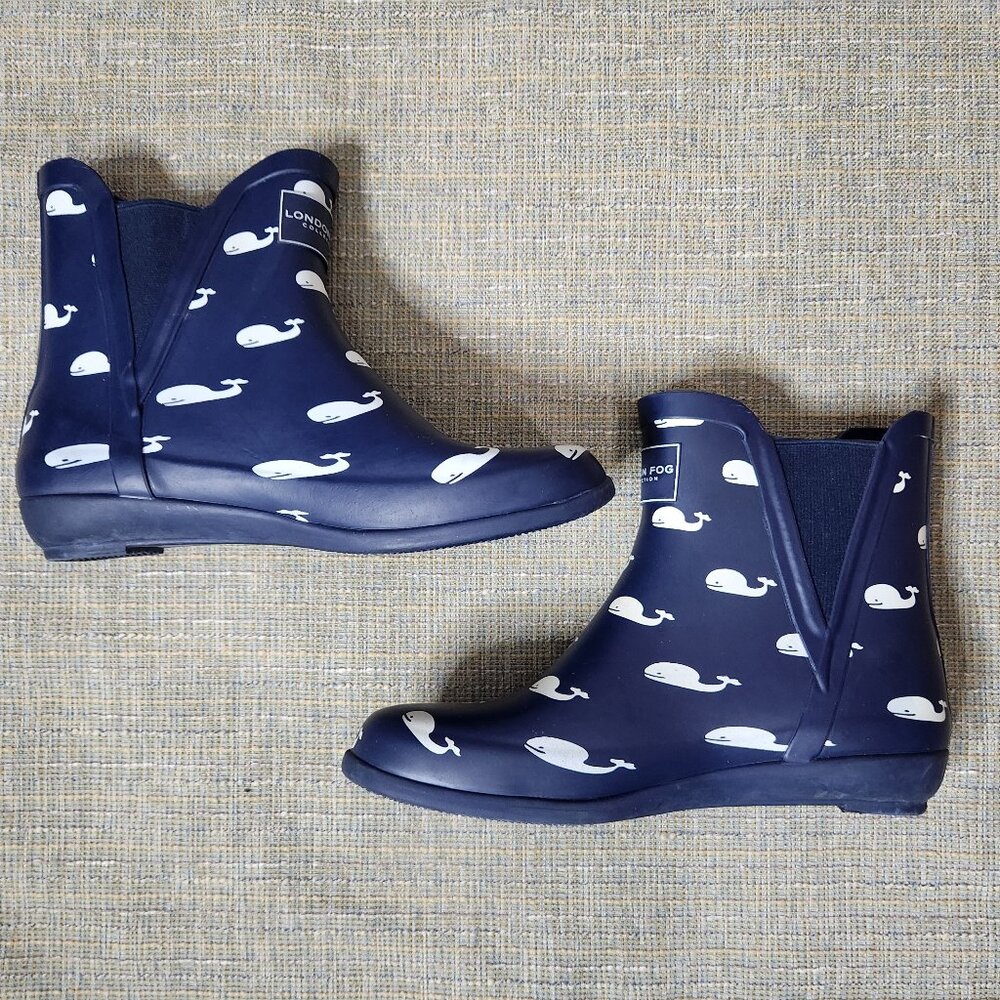 London Fog Women's Navy Color Cute Whale Graphic Rainboots Size 7M